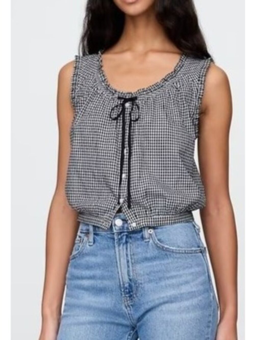 Gap X DOEN Navy Blue White Gingham Check Ruffle Edge Sleeveless Tank Top Small